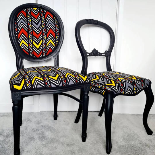 Vintage sort afrikansk geometrisk lejlighedsvis stol - Image 3