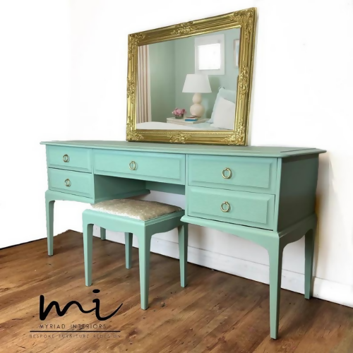 Renoveret vintage hjort minstrel omklædningsbord, kommode, skuffer, lyseblå grøn, upcycled, retro midthundrede - provisioner til rådighed - Image 2