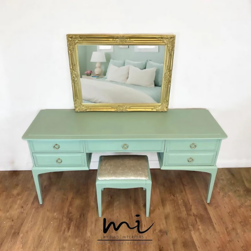 Renoveret vintage hjort minstrel omklædningsbord, kommode, skuffer, lyseblå grøn, upcycled, retro midthundrede - provisioner til rådighed - Image 3