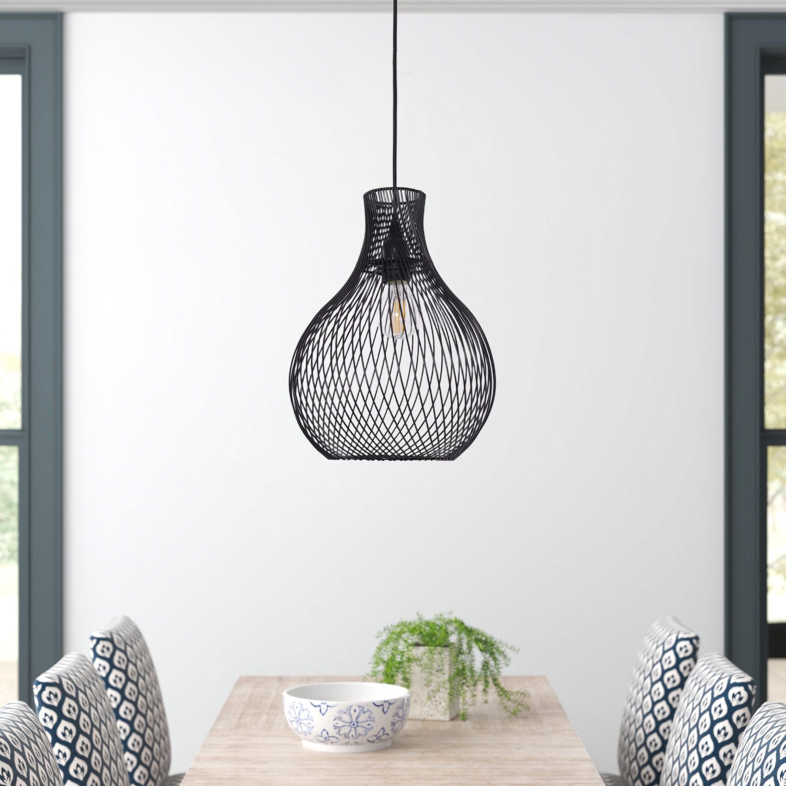 Lys i minimalistisk sorttrådbur Pendellys til boligindretning - Image 3